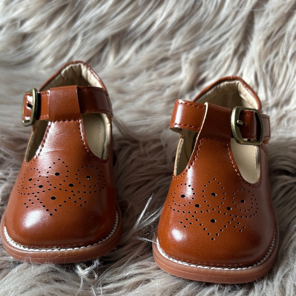 Adorable Brown Kids Dress Shoes with Heart Cutouts